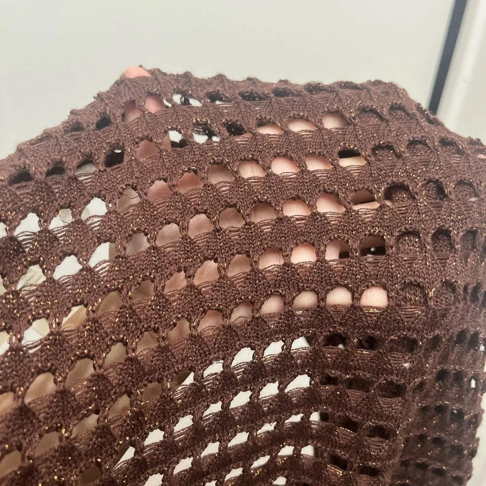 NWT Aerie Brown Crochet Fringe Open-Front Sweater One Size MSRP:$60 - Picture 7 of 7